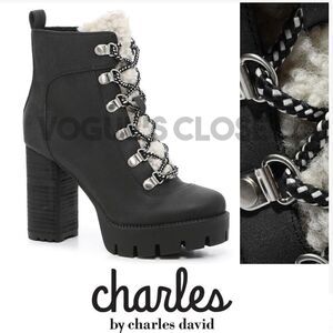 CHARLES BY CHARLES DAVID WEARY FAUX NUBUCK AND FAUX-FUR PLATFORM ANKLE BOOTS